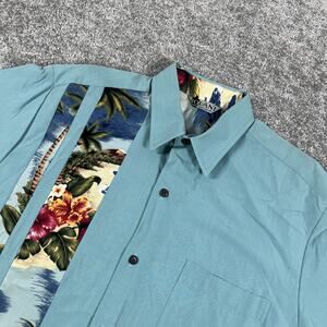 Iolani Hawaiian Shirt Mens‎ Extra Small Rayon Linen Hibiscus Palm Novelty NWT